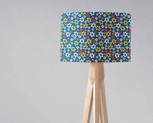 Blue, White and Yellow Floral Retro Lampshade, Ceiling or Table Lamp Shade.