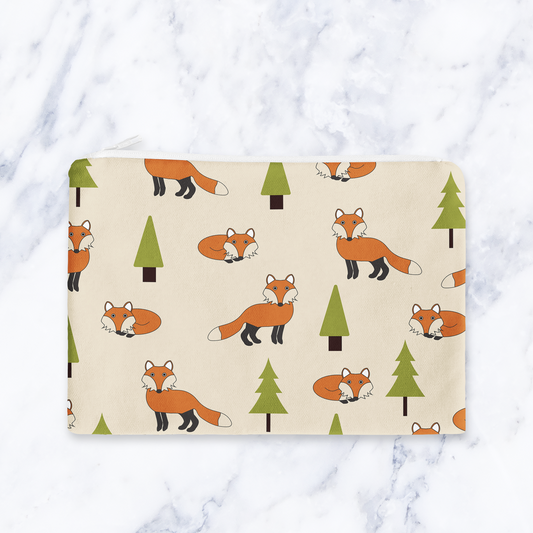 Beige Scandi Foxes Make Up Bag - Cream Cosmetic Bag - Travel Pouch - Handmade Toiletry Bag - Contemporary Geometric Beauty Case (Copy)