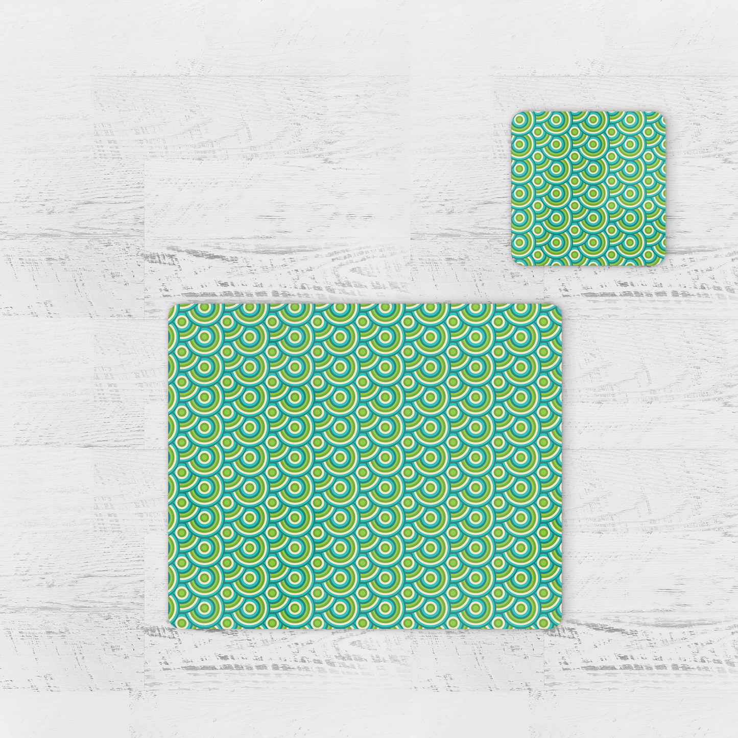Green Retro 1970s Geometric Placemats, Set of 4 or Set of 6.