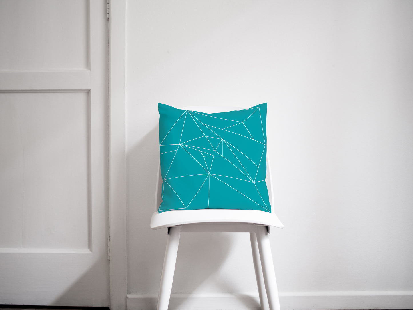 Turquoise Cushion with a White Geometric Design, Throw Pillow - Shadow bright