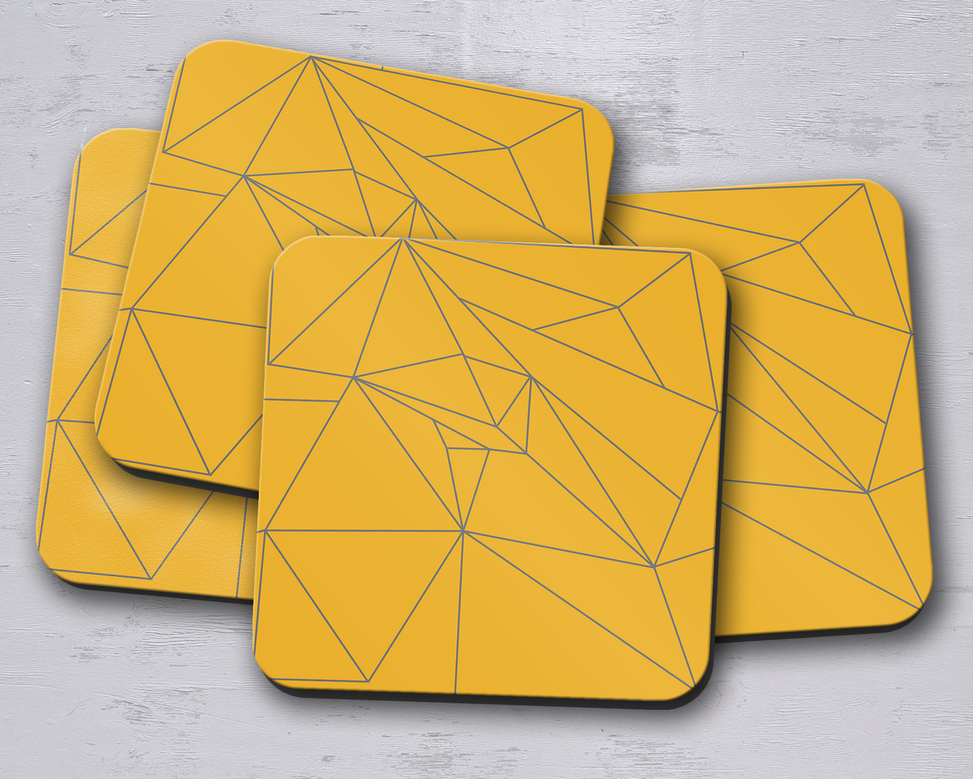 Yellow and Grey Lines Contemporary Coasters, Table Decor Drinks Mat - Shadow bright