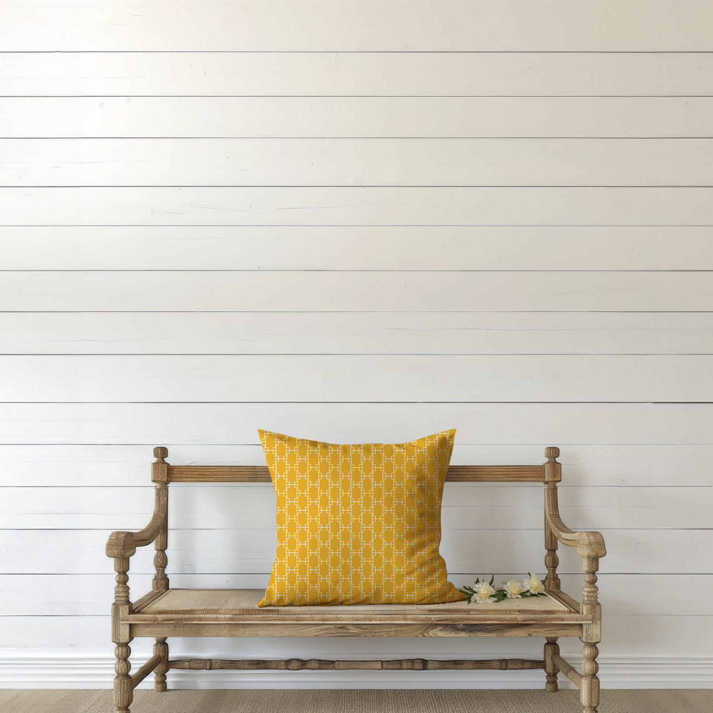Retro Yellow Geometric Cushion Cover – Mid-Century Modern Throw Pillow