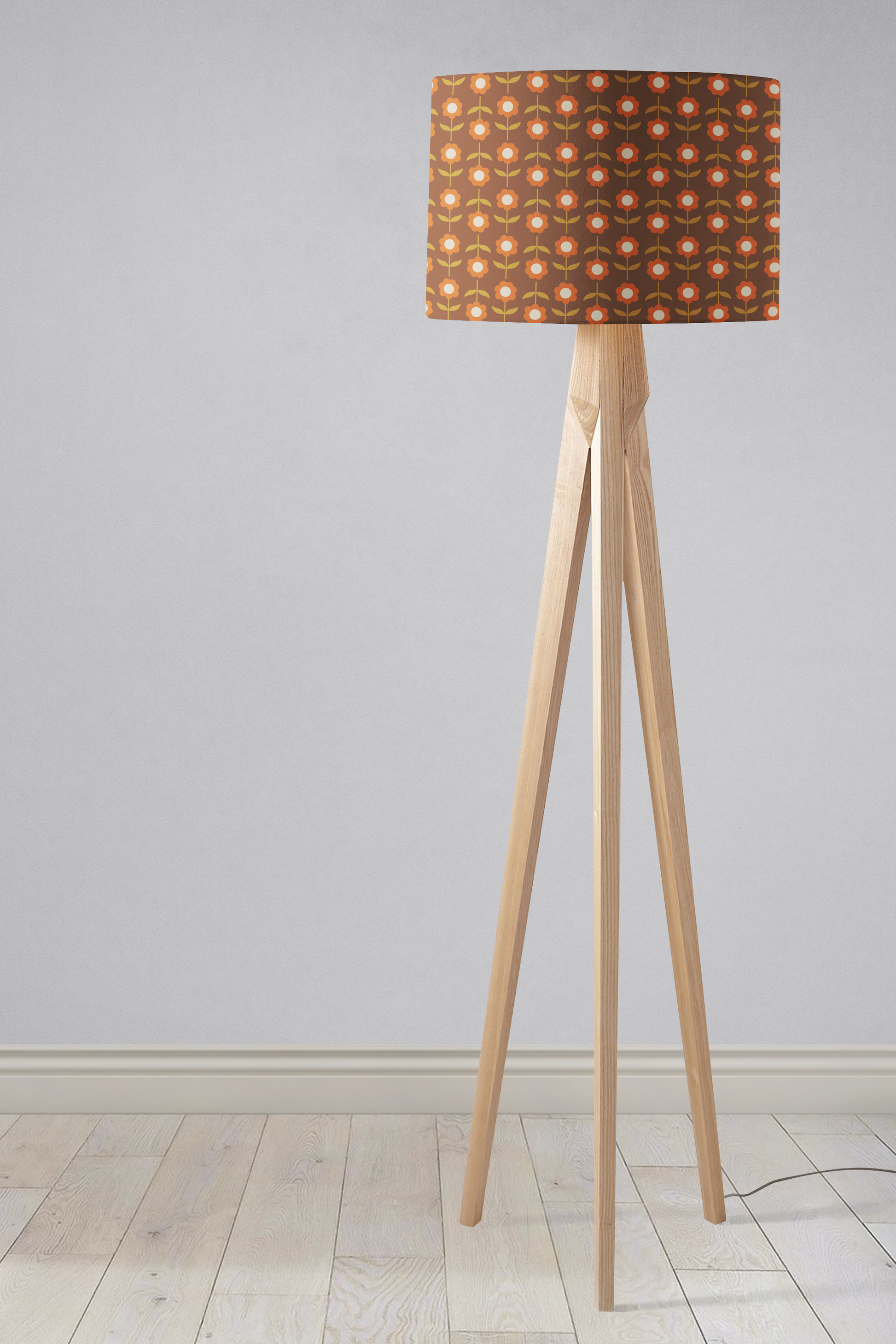 brown lampshade with orange flowers