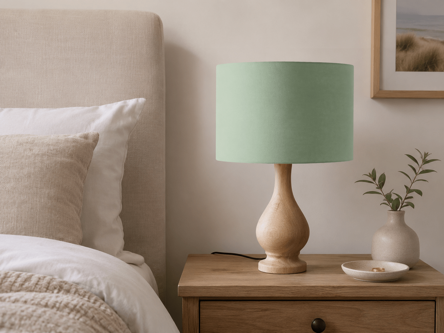 Plain Sage Green Lampshade – Handmade UK, Ceiling or Table Lamp Shade | Made to Order - Shadow bright