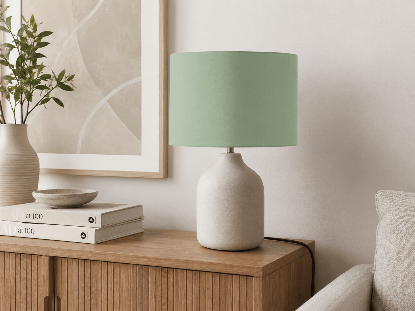 Plain Sage Green Lampshade – Handmade UK, Ceiling or Table Lamp Shade | Made to Order - Shadow bright