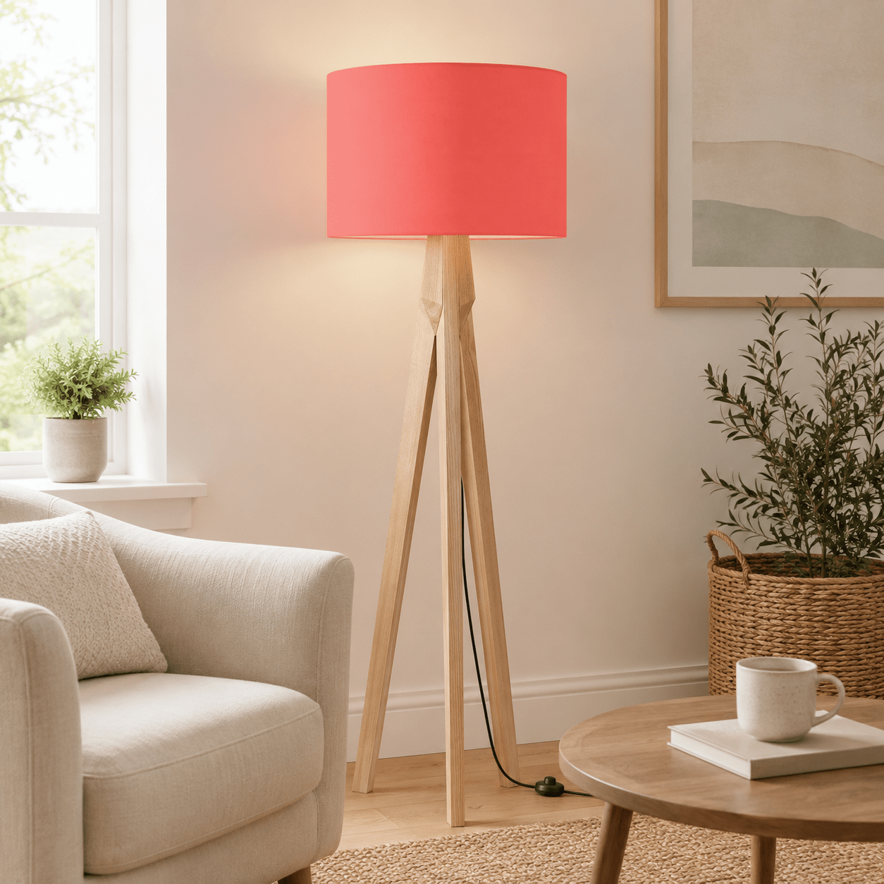 Plain Salmon Pink Lampshade, Ceiling or Table Lamp Shade - Shadow bright