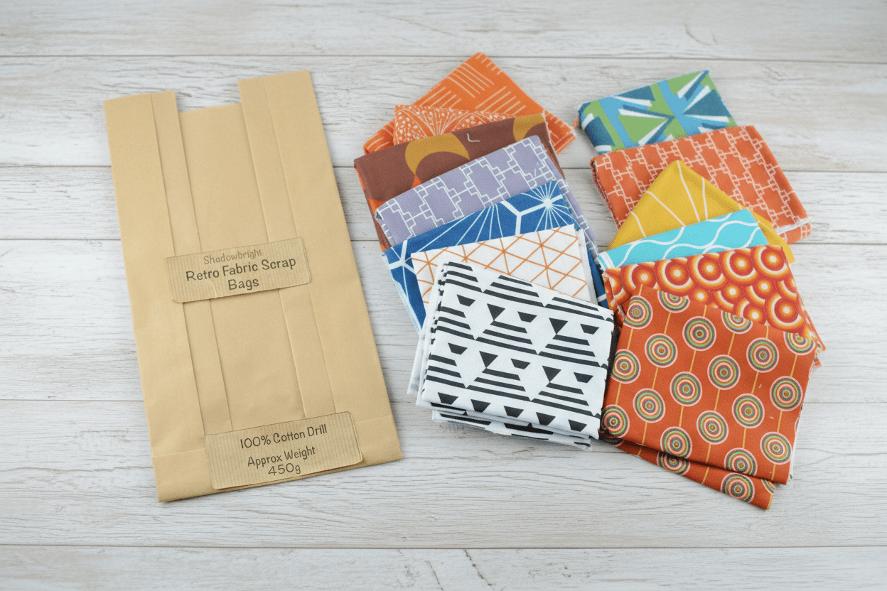 Shadowbright Fabric Scrap Bags – 450g Retro Cotton Drill Offcuts - Shadow bright