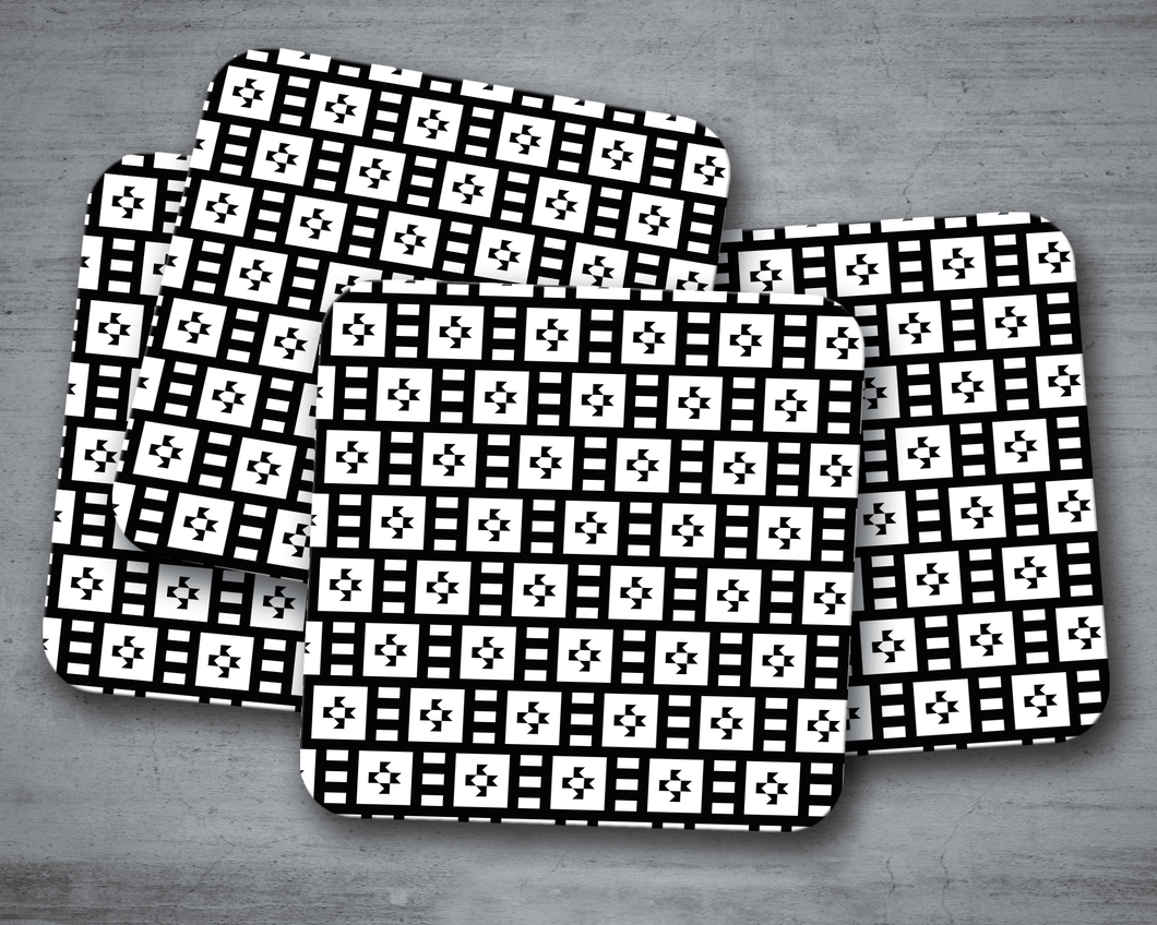 Black and White Geometric Tiles Design Coasters, Table Decor Drinks Mat - Shadow bright