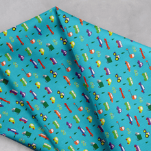 Load image into Gallery viewer, Blue Cars Scandinavian Inspired Cotton Drill Fabric.
