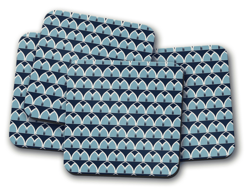 Blue Geometric Arches Design Coaster, Table Decor Drinks Mat - Shadow bright