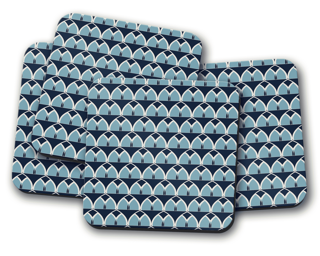 Blue Geometric Arches Design Coaster, Table Decor Drinks Mat - Shadow bright