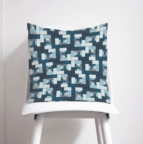 Blue Geometric Bricks Design Cushion, Throw Pillow - Shadow bright