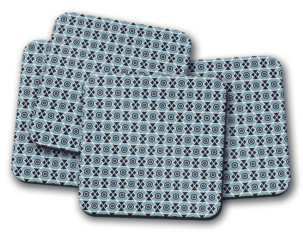 Blue Geometric Nuts Design Coasters, Table Decor Drinks Mat - Shadow bright