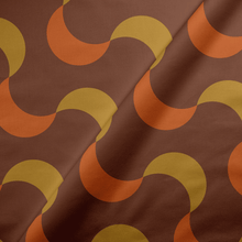Load image into Gallery viewer, Brown, Orange and Yellow Retro Geometric Cotton Drill Fabric.
