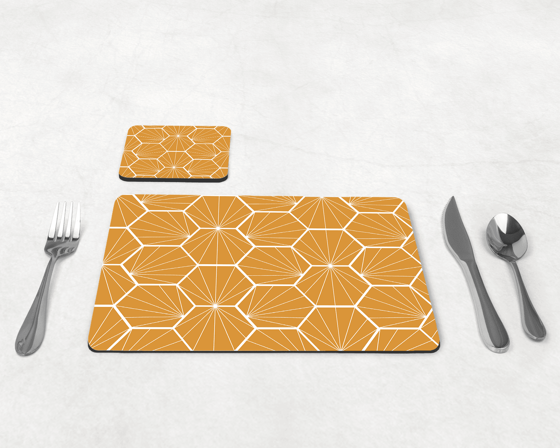 Butter Yellow Geometric Hexagons Placemats, Set of 4 or Set of 6.