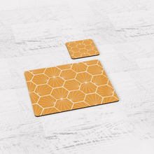 Load image into Gallery viewer, Butter Yellow Geometric Hexagons Placemats, Set of 4 or Set of 6.
