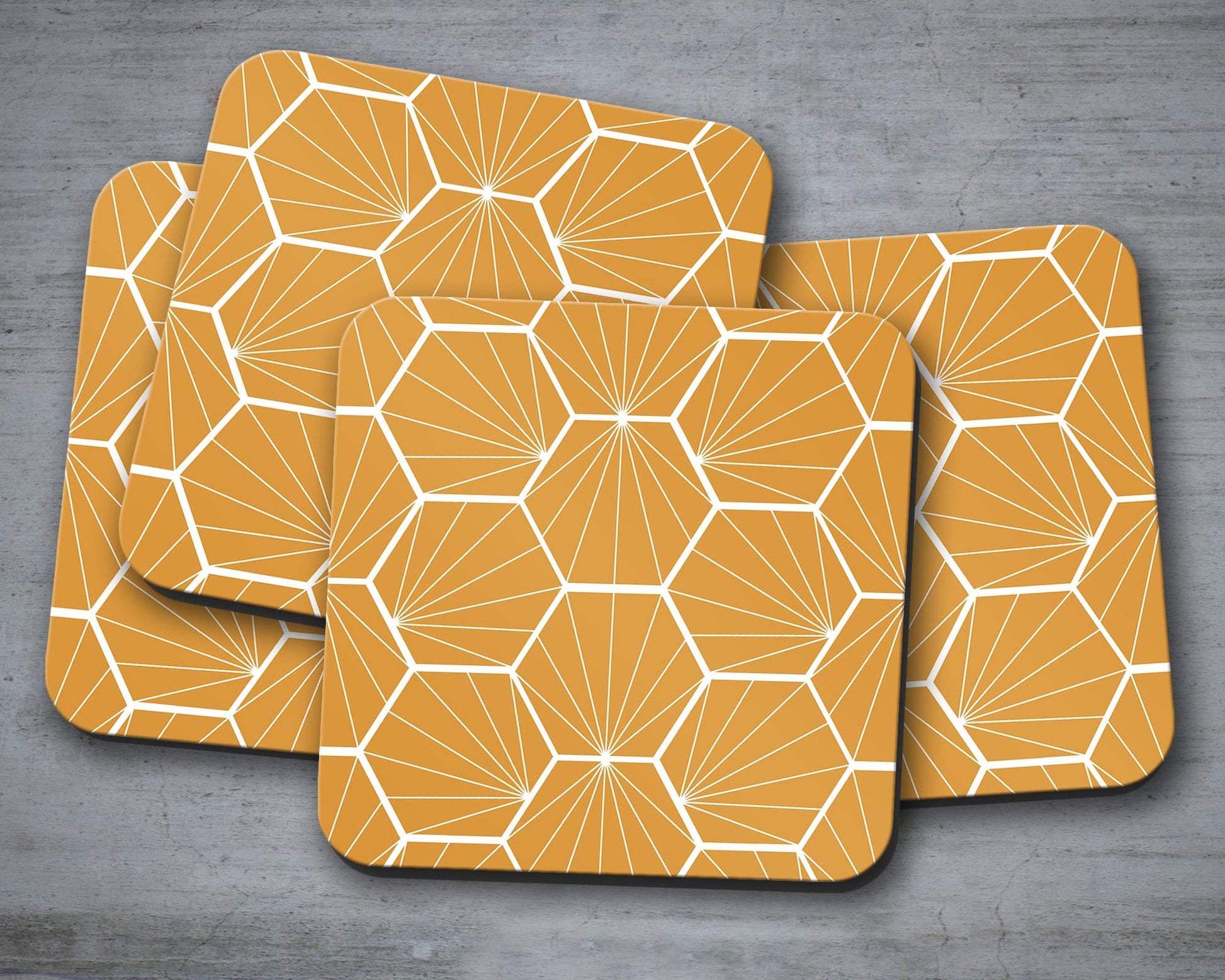 Butter Yellow Geometric Hexagons Placemats, Set of 4 or Set of 6.