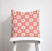 Load image into Gallery viewer, Coral and White Geometric Tiles Design Cushion, Throw Pillow - Shadow bright
