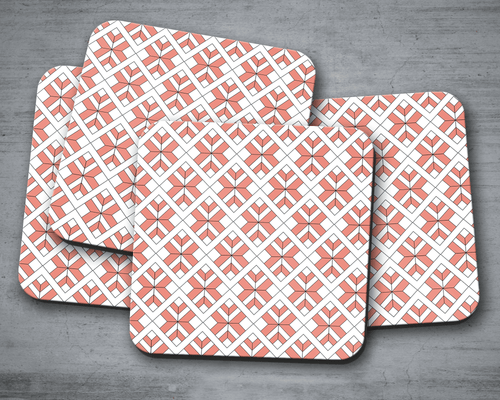 Coral and White Geometric Design Coasters, Table Decor Drinks Mat - Shadow bright