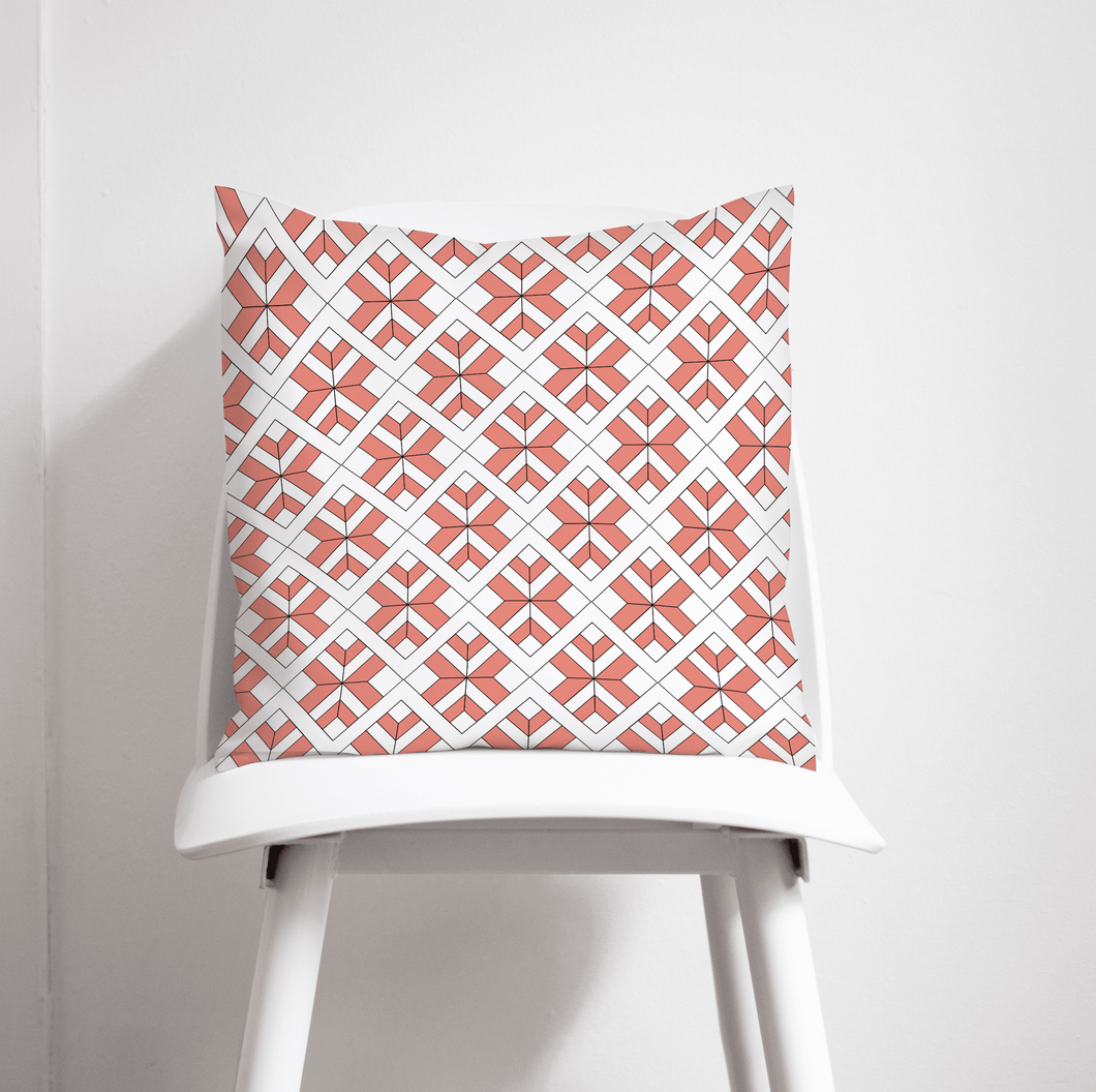 Coral and White Geometric Design Cushion, Throw Pillow - Shadow bright