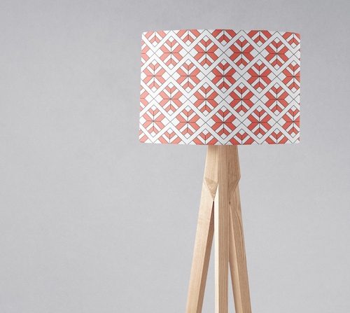 Coral and White Geometric Design Lampshade, Ceiling or Table Lamp Shade - Shadow bright