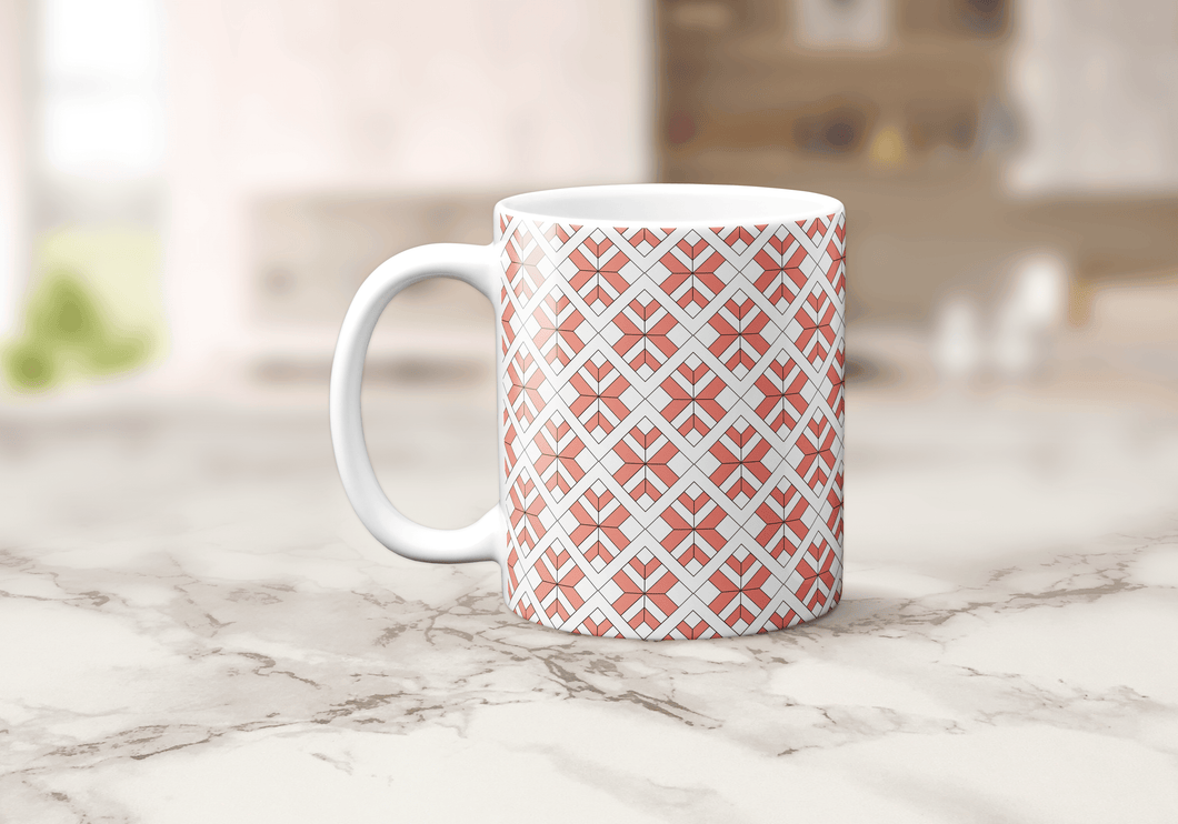 Coral and White Geometric Design Mug, Tea or Coffee Cup - Shadow bright