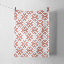 Load image into Gallery viewer, Coral and White Tea Towel with a Geometric Design, Dish Towel, Kitchen Towel - Shadow bright
