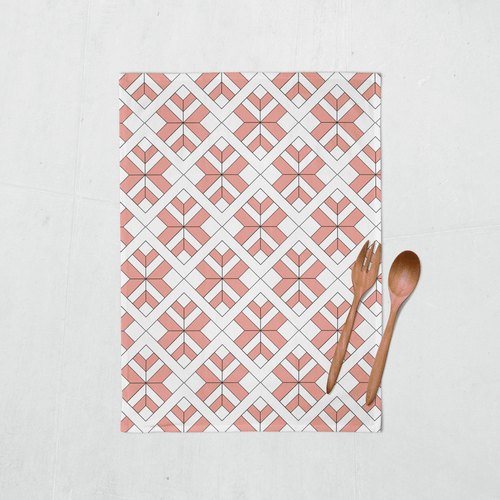Coral and White Tea Towel with a Geometric Design, Dish Towel, Kitchen Towel - Shadow bright