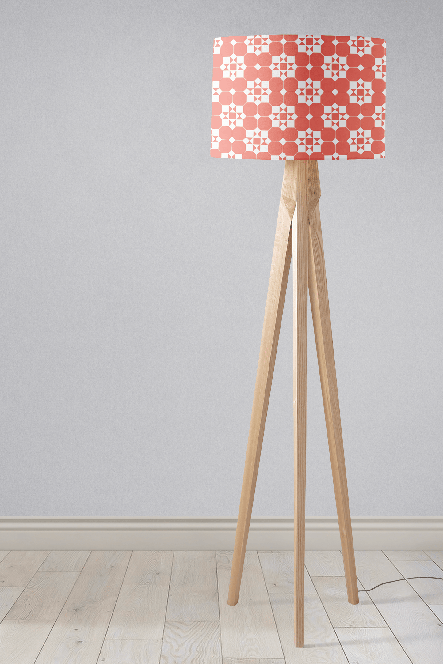 Coral and White Geometric Tiles Design Lampshade, Ceiling or Table Lamp Shade - Shadow bright