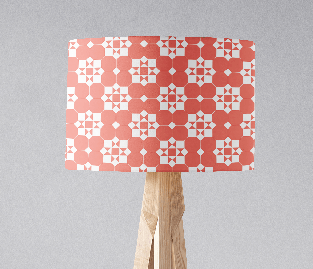 Coral and White Geometric Tiles Design Lampshade, Ceiling or Table Lamp Shade - Shadow bright
