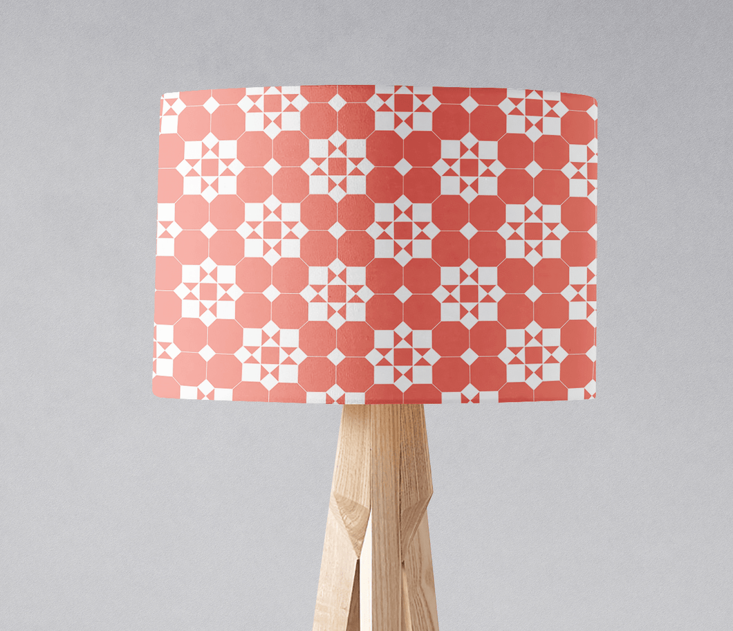 Coral and White Geometric Tiles Design Lampshade, Ceiling or Table Lamp Shade - Shadow bright