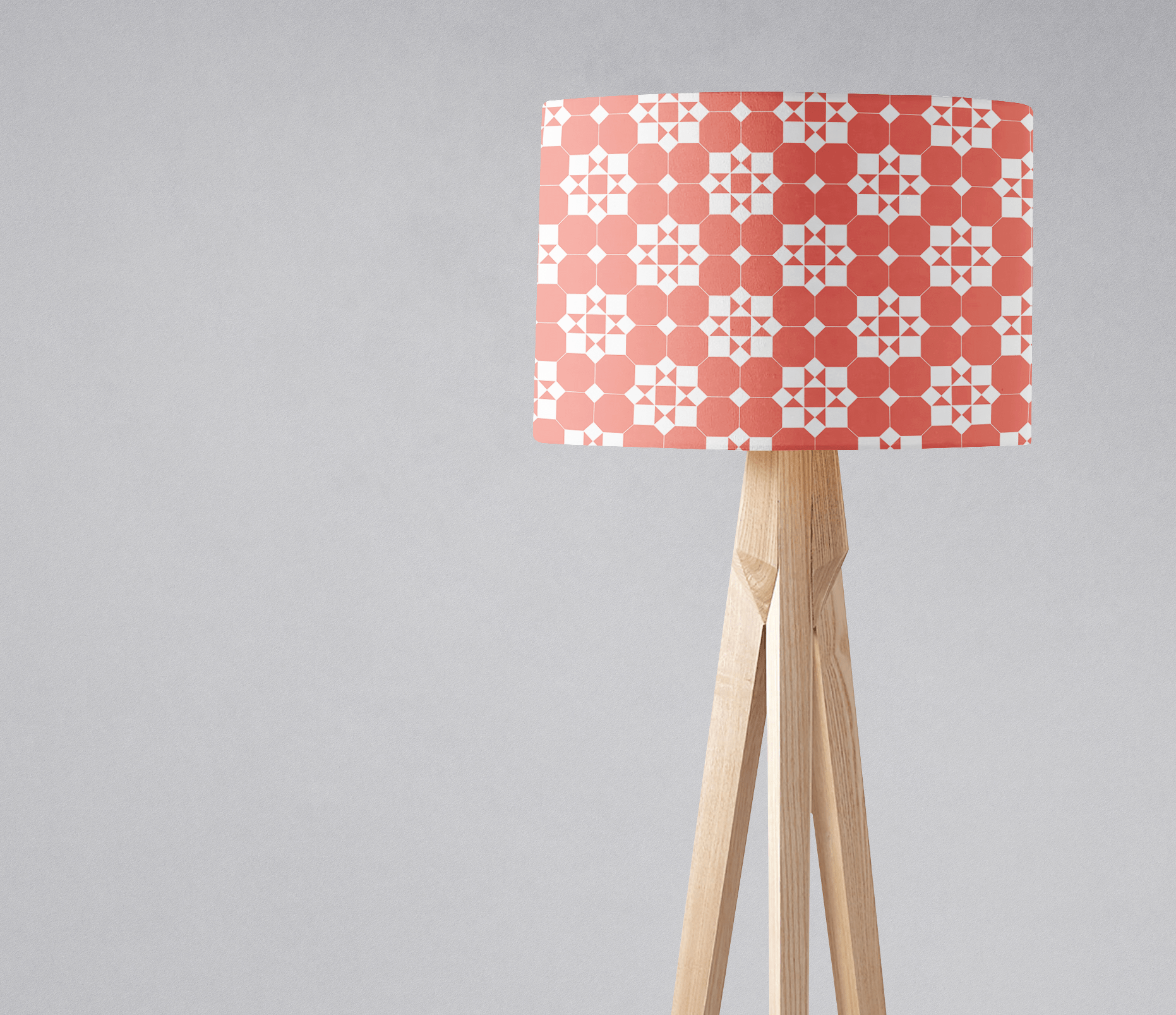 Coral and White Geometric Tiles Design Lampshade, Ceiling or Table Lamp Shade - Shadow bright