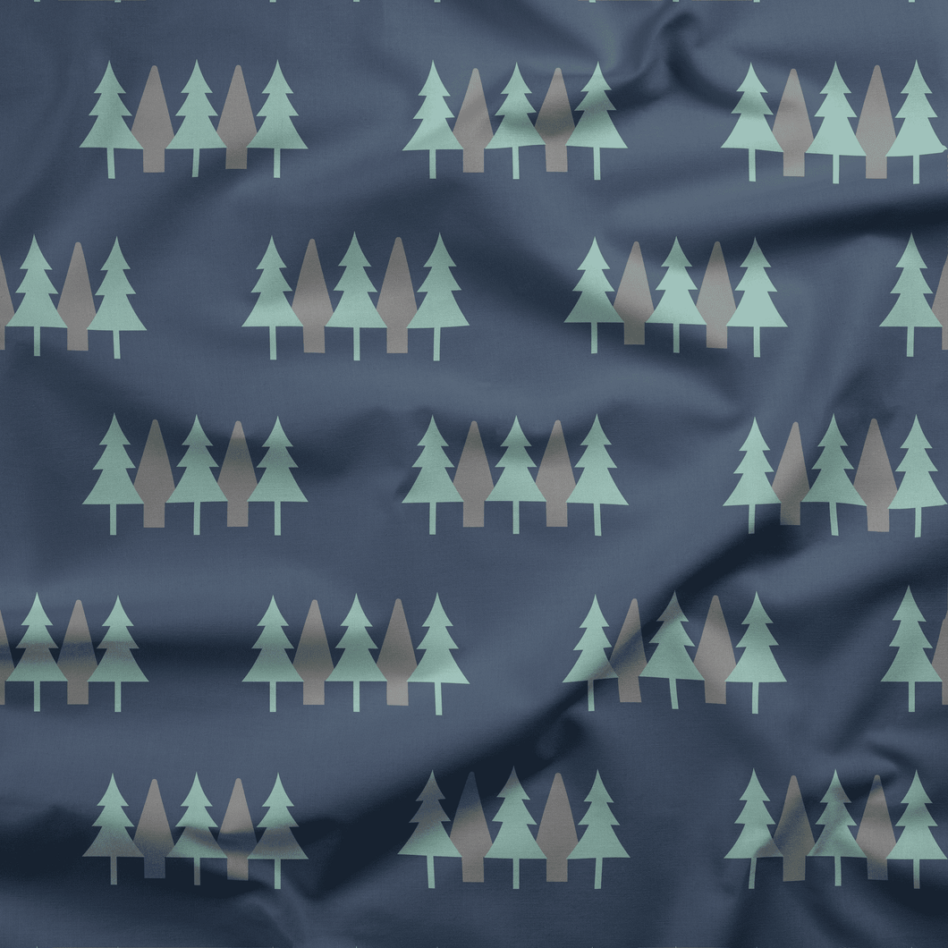 Blue Forest Scandinavian Design Cotton Drill Fabric.
