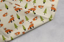 Load image into Gallery viewer, Cream and Orange Foxes Cotton Drill Fabric.
