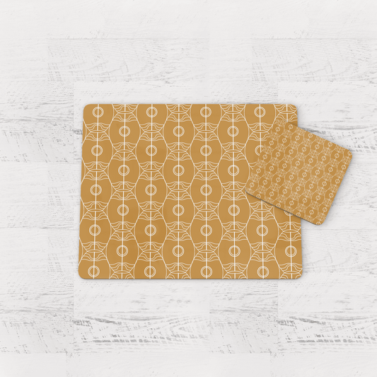 Gold Art Nouveau Retro Geometric Placemats, Set of 4 or Set of 6.