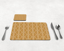 Load image into Gallery viewer, Gold Art Nouveau Retro Geometric Placemats, Set of 4 or Set of 6.
