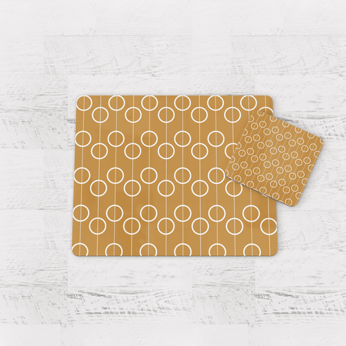 Gold Retro Geometric Circles Placemats, Set of 4 or Set of 6.
