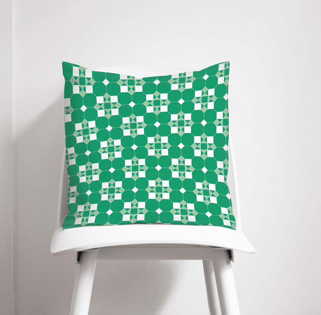 Green and White Geometric Tiles Design Cushion, Throw Pillow - Shadow bright
