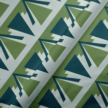 Load image into Gallery viewer, Green and Grey Art Deco Geometric Cotton Drill Fabric.
