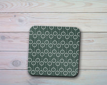 Load image into Gallery viewer, Forest Green Retro Geometric Circles Placemats, Set of 4 or Set of 6.
