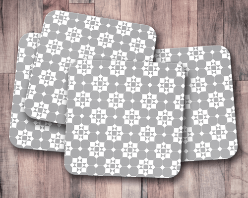Grey and White Geometric Tiles Design Coasters, Table Decor Drinks Mat - Shadow bright