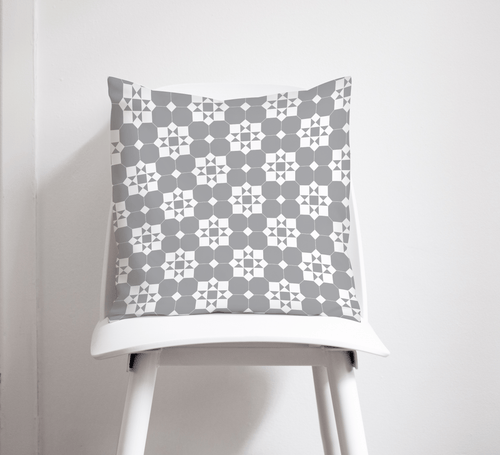 Grey and White Geometric Tiles Design Cushion, Throw Pillow - Shadow bright