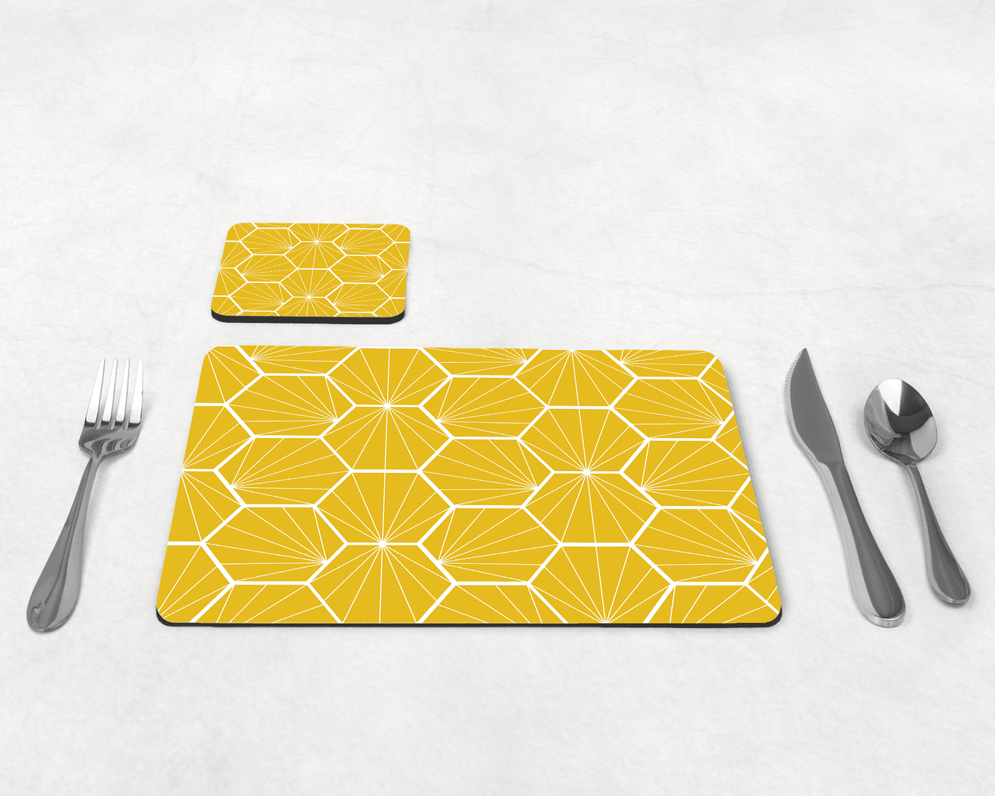 Lemon Yellow Geometric Hexagons Placemats, Set of 4 or Set of 6.