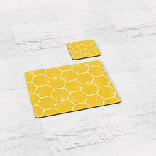 Load image into Gallery viewer, Lemon Yellow Geometric Hexagons Placemats, Set of 4 or Set of 6.
