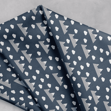 Load image into Gallery viewer, Navy Blue Clouds and Mountains Scandinavian Cotton Drill Fabric.
