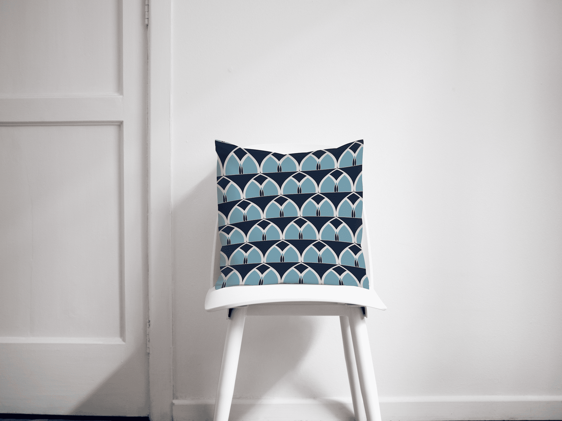 Blue Geometric Arches Design Cushion, Throw Pillow - Shadow bright