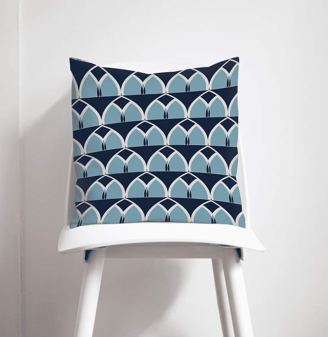 Blue Geometric Arches Design Cushion, Throw Pillow - Shadow bright