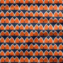 Load image into Gallery viewer, Navy Blue and Orange Geometric Cotton Drill Fabric.
