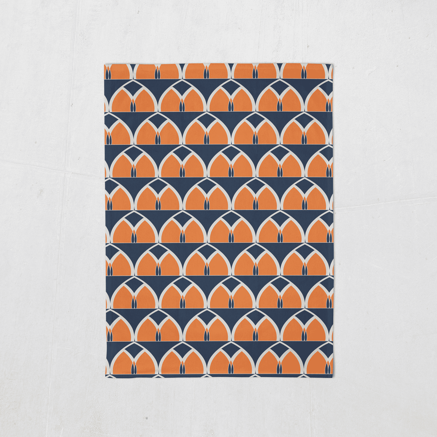 Blue and Orange Tea Towel with a Geometric Arches Design, Dish Towel, Kitchen Towel - Shadow bright