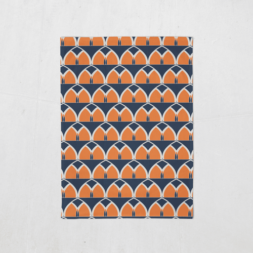 Blue and Orange Tea Towel with a Geometric Arches Design, Dish Towel, Kitchen Towel - Shadow bright